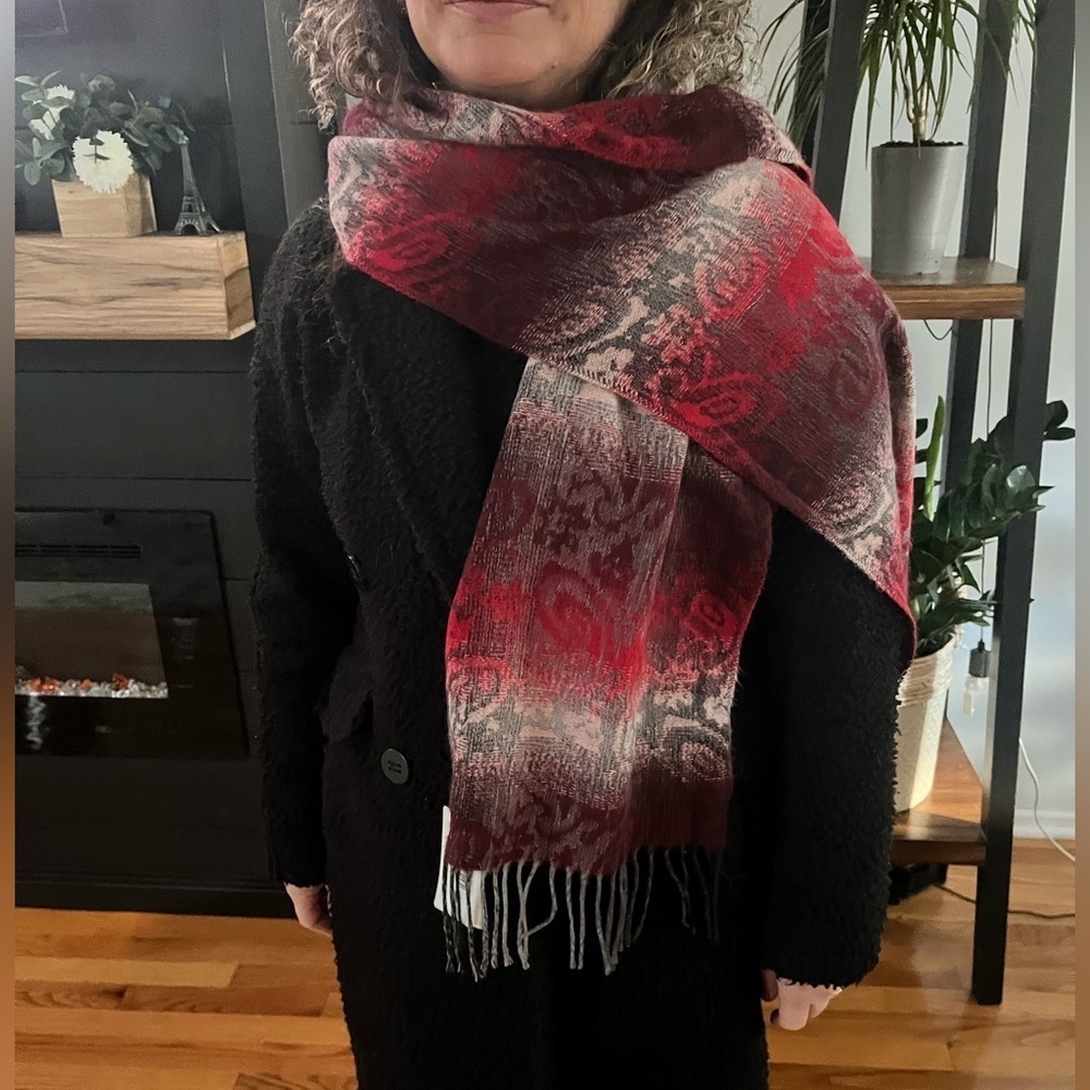 STEVE MADDEN Ombre Paisley Winter Scarf Muffler - Red